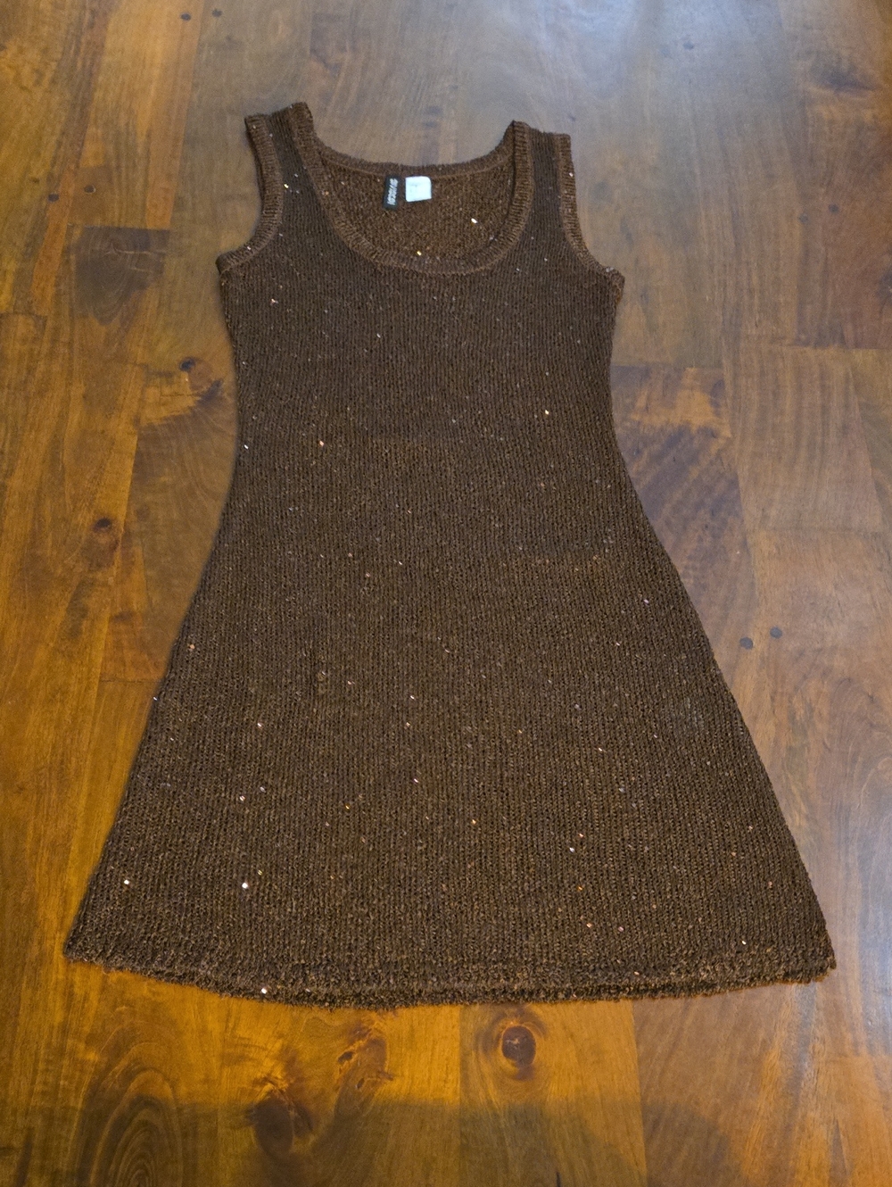 H&M Divided Chocolate Brown Sequin Knit Mesh Tank Dress Medium